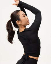 [AA x Eugena] Wrap Top (Rib) in Black Sesame