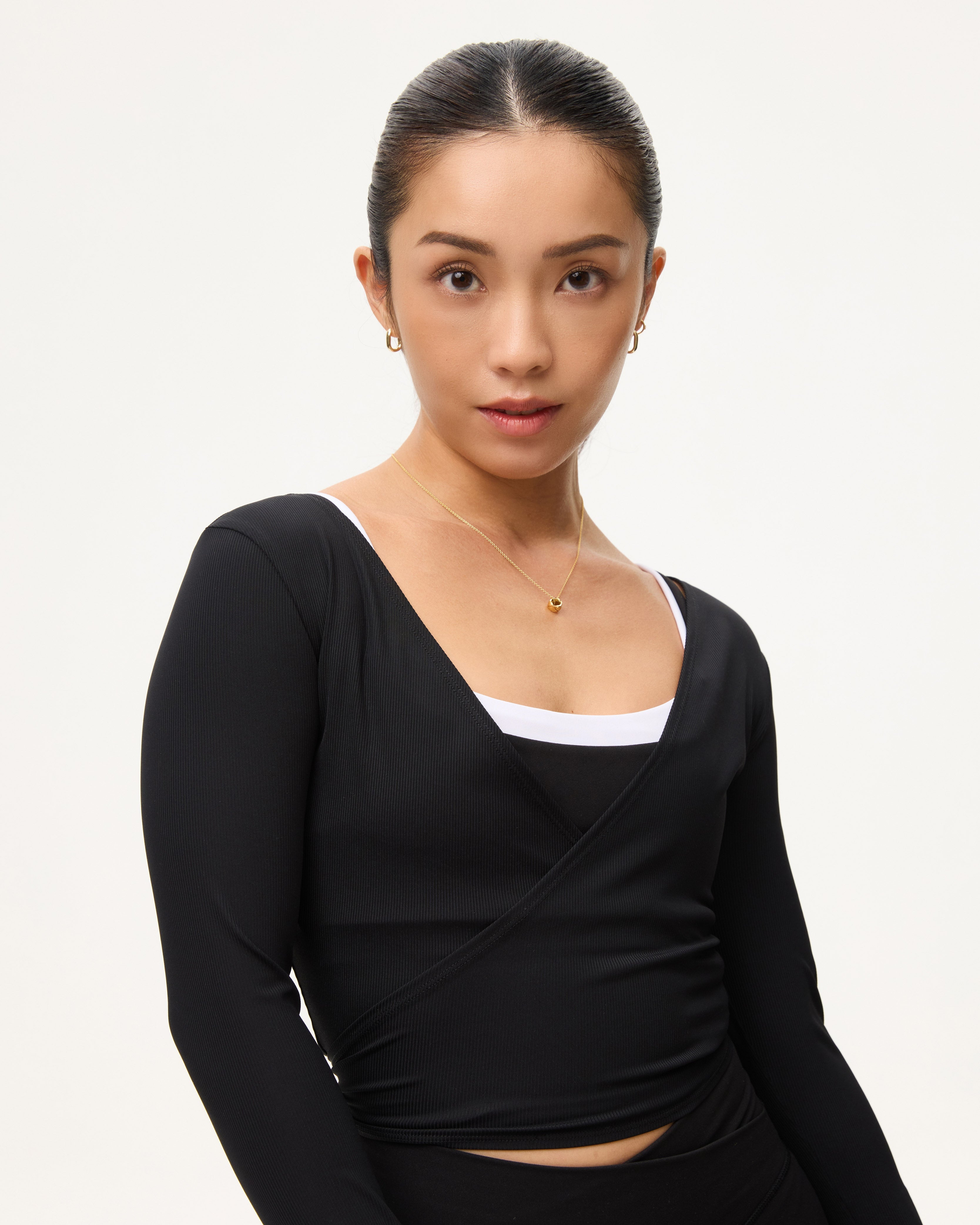 [AA x Eugena] Wrap Top (Rib) in Black Sesame