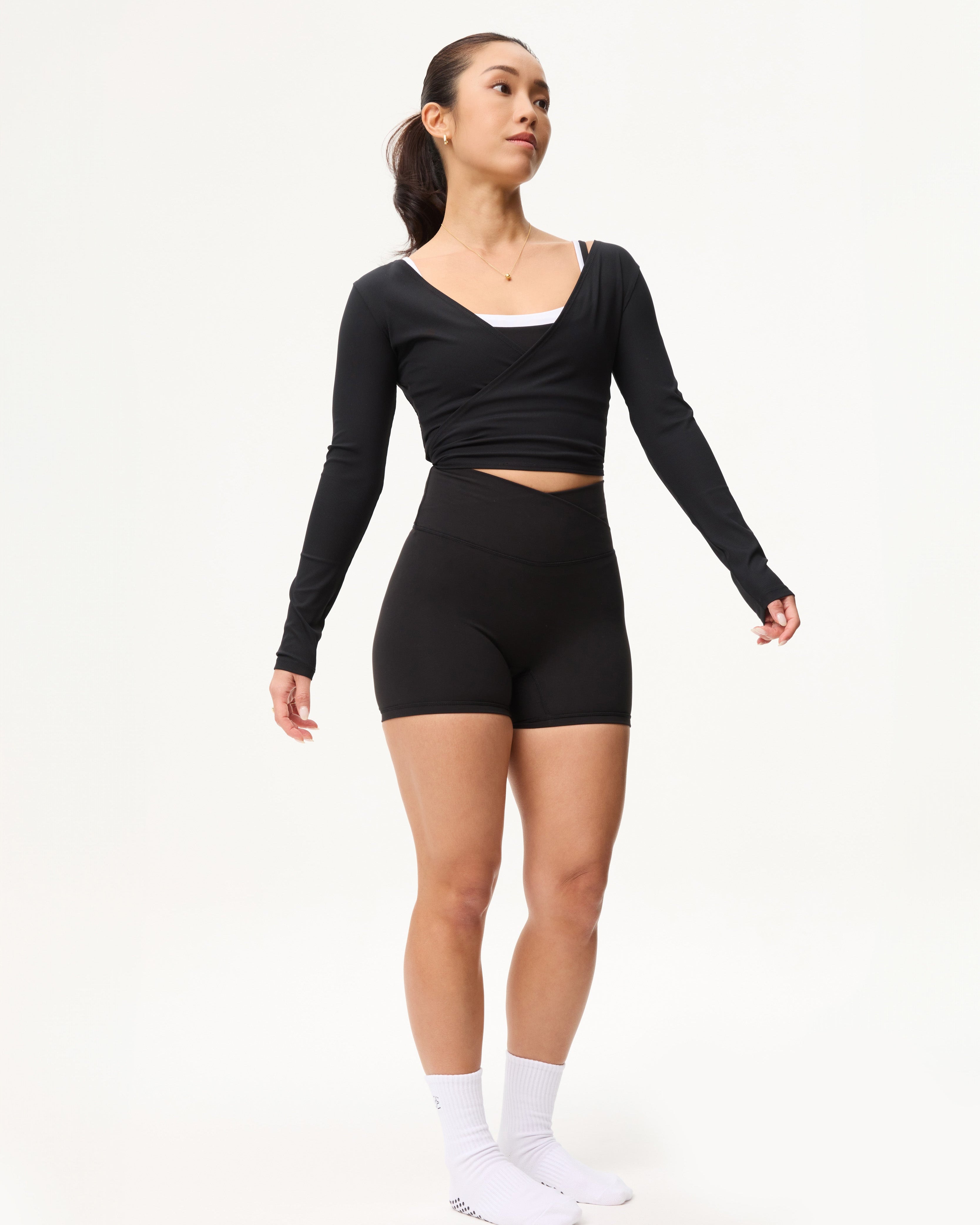 [AA x Eugena] Wrap Top (Rib) in Black Sesame