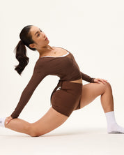 [AA x Eugena] Wrap Top (Rib) in Chocolate