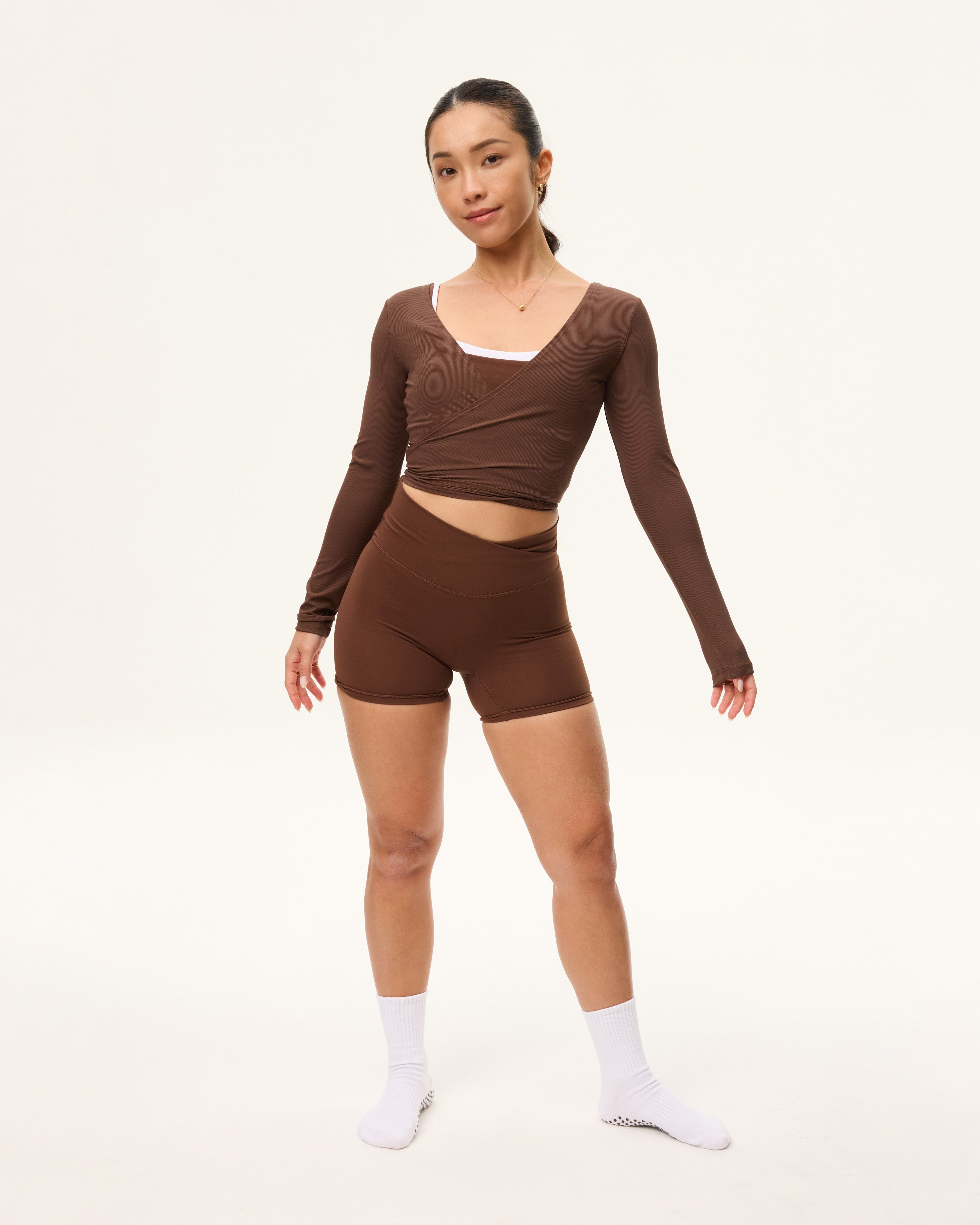 [AA x Eugena] Wrap Top (Rib) in Chocolate