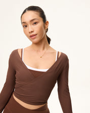 [AA x Eugena] Wrap Top (Rib) in Chocolate