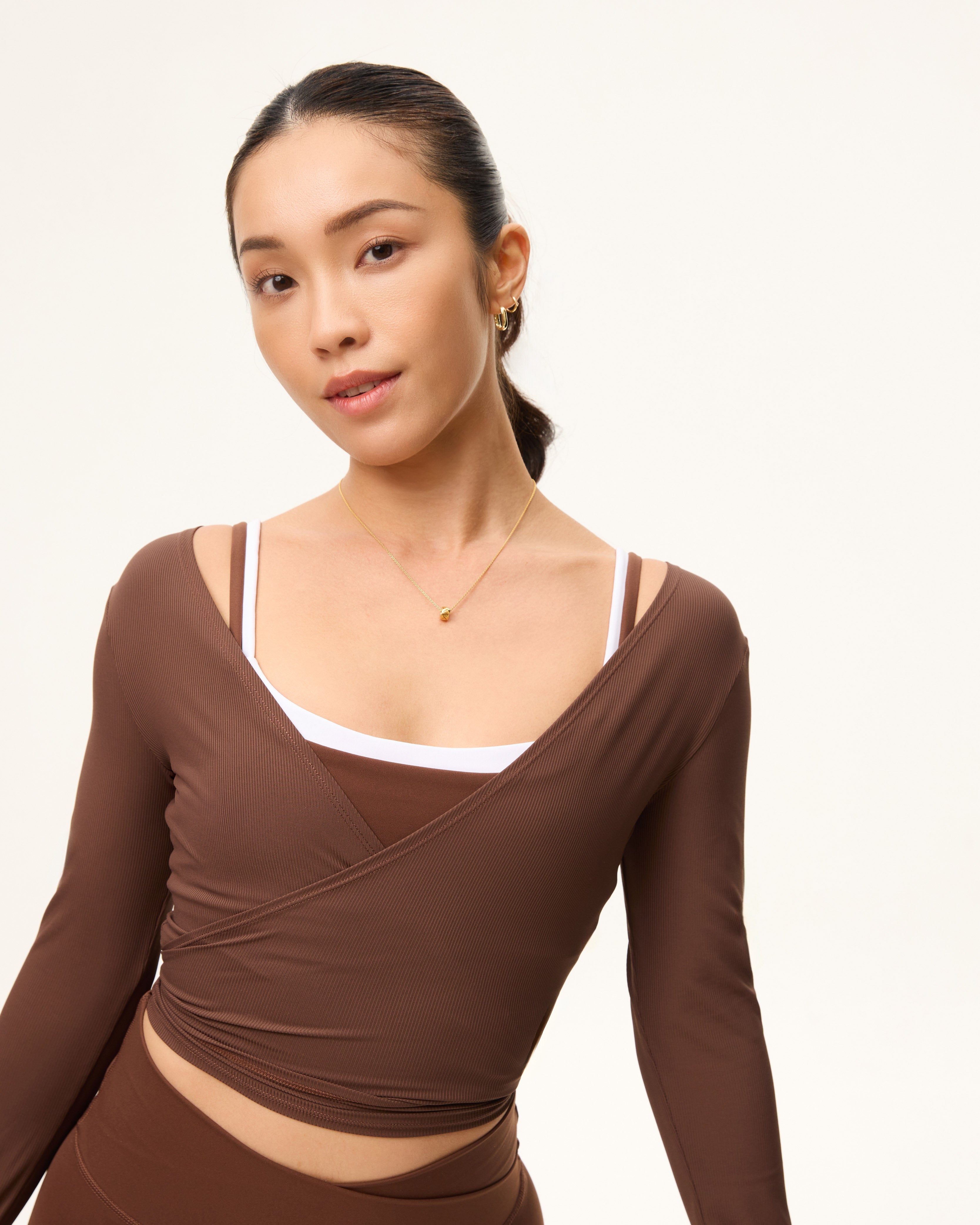 [AA x Eugena] Wrap Top (Rib) in Chocolate
