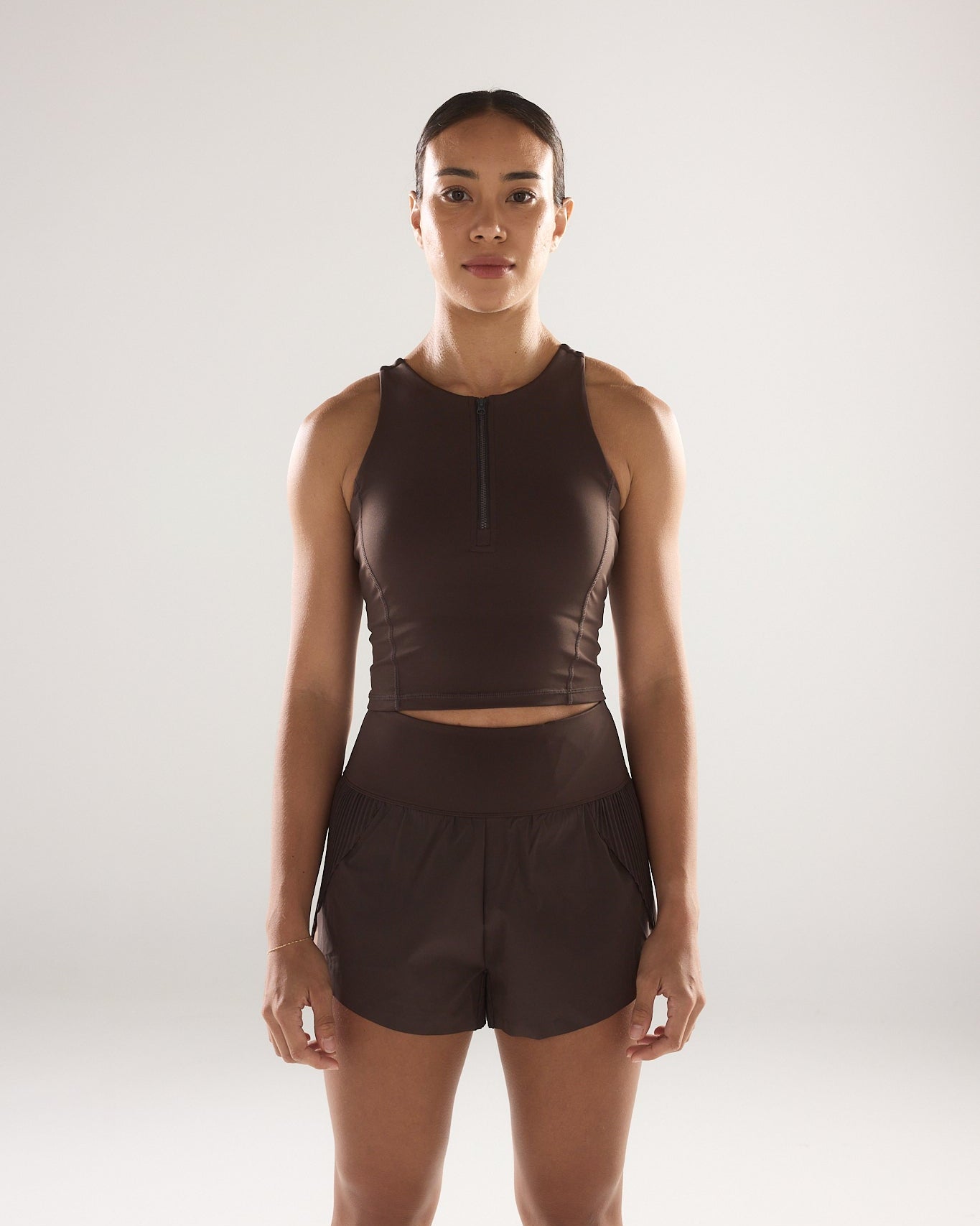 Race Day High Neck Crop in Espresso