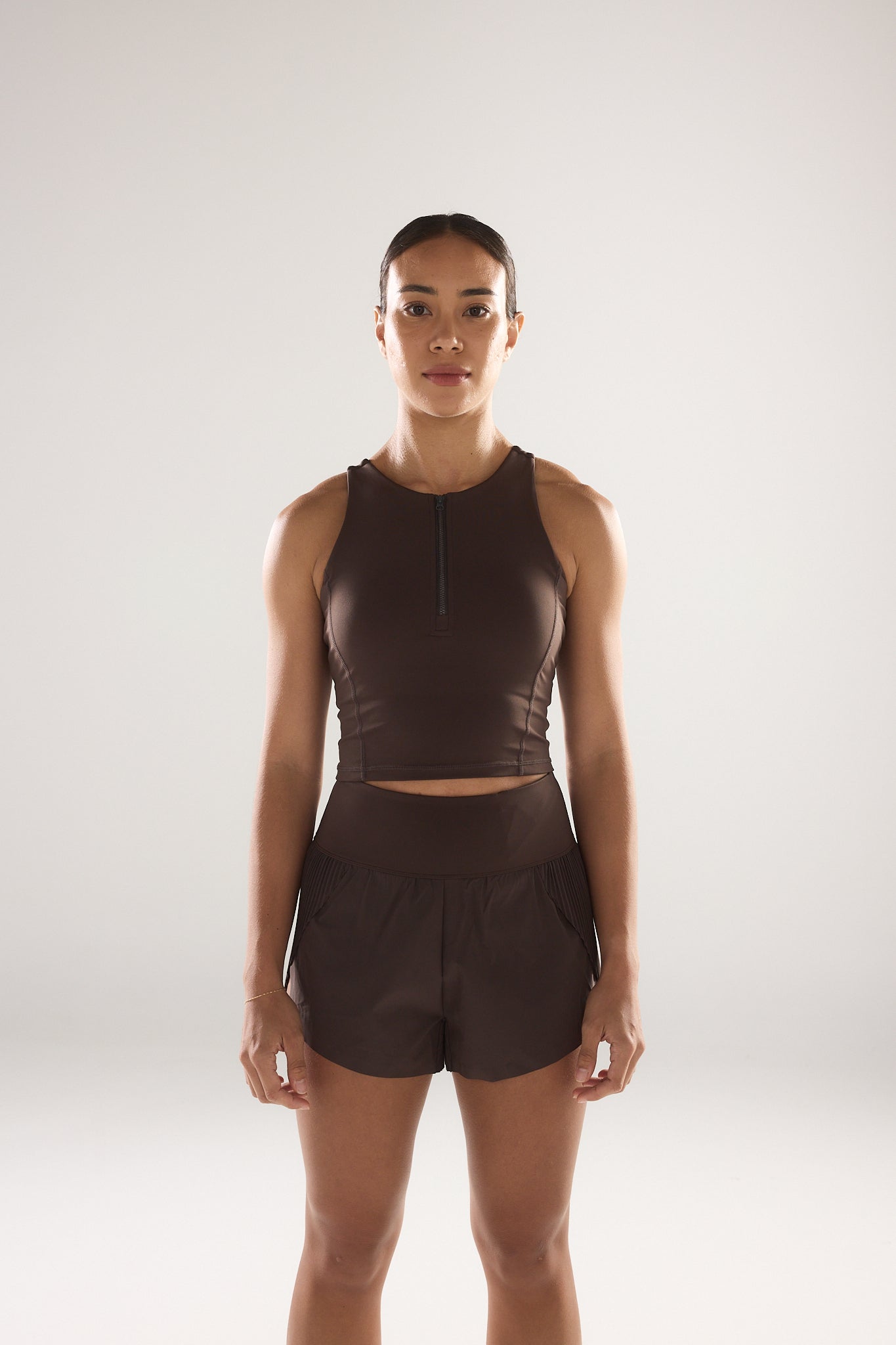 Race Day High Neck Crop in Espresso