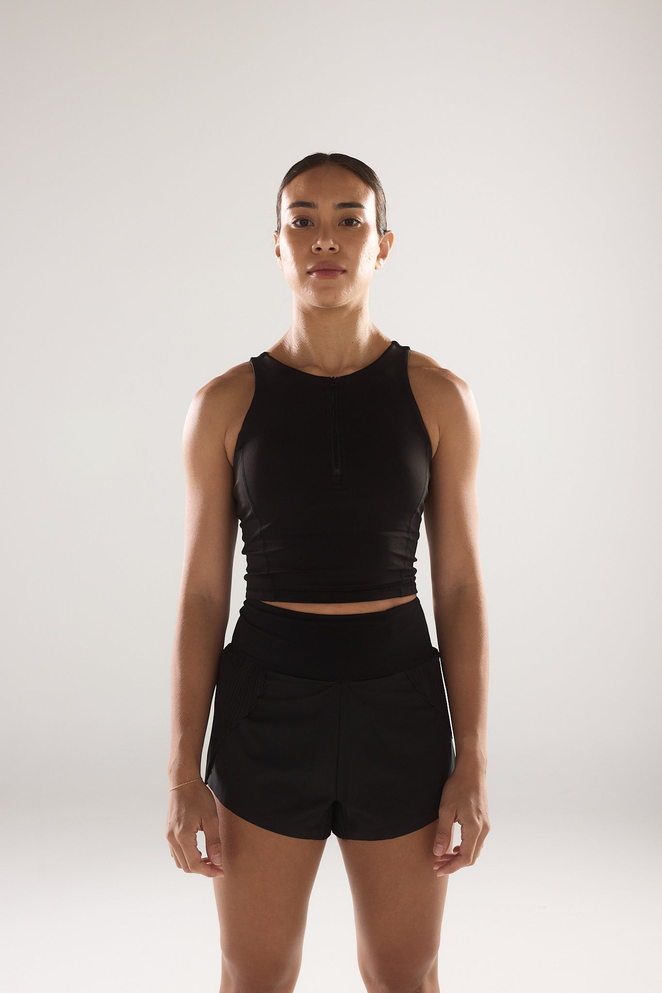 Race Day High Neck Crop in Black Sesame