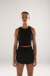 Race Day High Neck Crop in Black Sesame