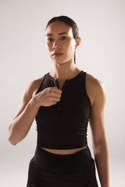 Race Day High Neck Crop in Black Sesame