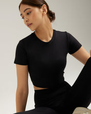 Short Sleeve Crop in Black Sesame