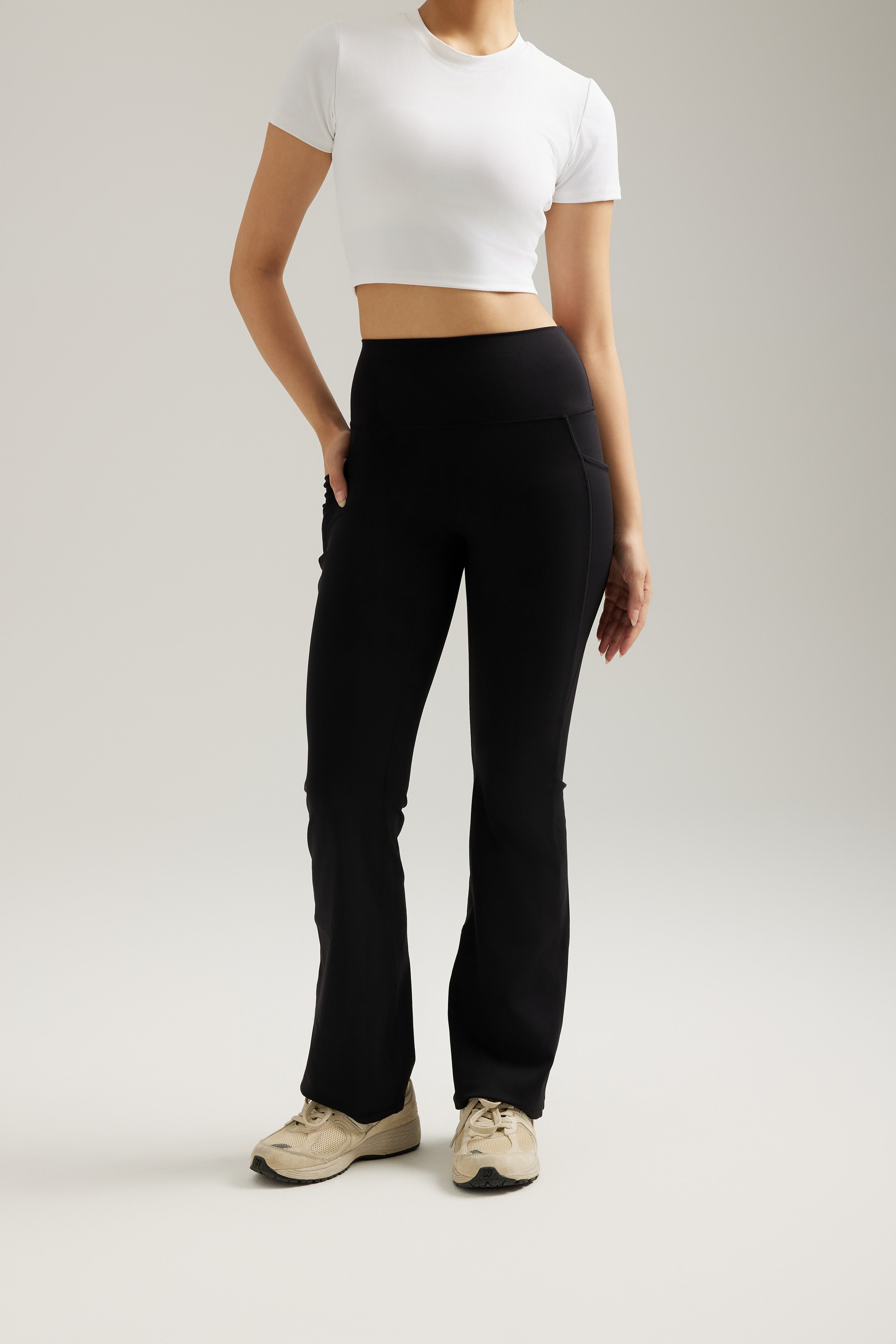 DreamLuxe Flare Pocket Pants in Black Sesame | Anya Active