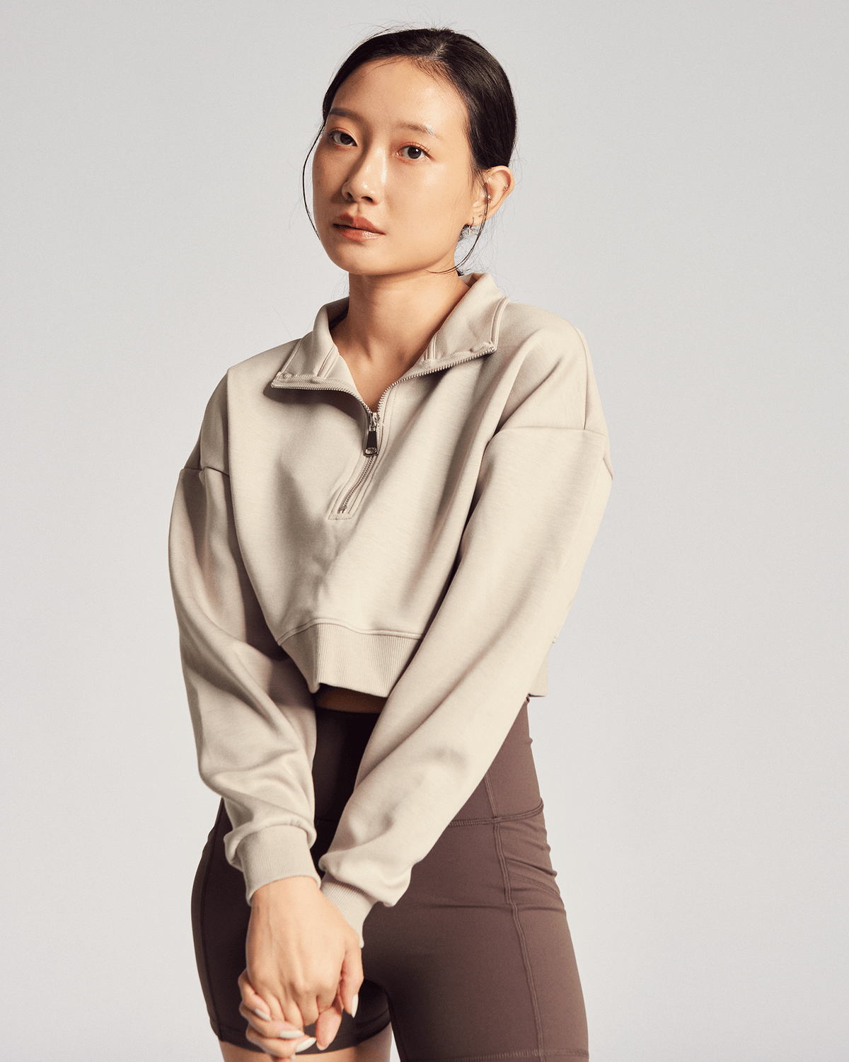 Effortless Half Zip (Crop) in Oat