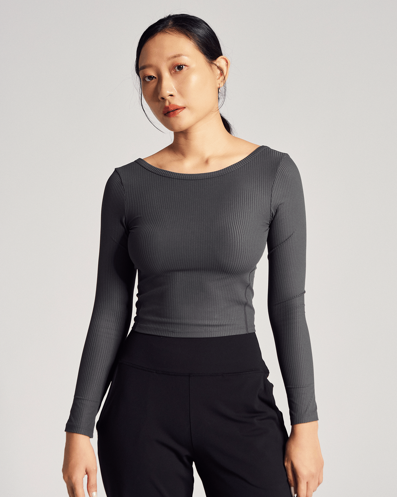 Reversible Long Sleeve Top (Rib) in Truffle