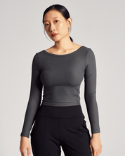 Reversible Long Sleeve Top (Rib) in Truffle