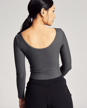 Reversible Long Sleeve Top (Rib) in Truffle