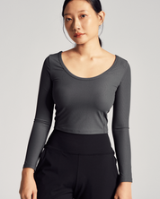 Reversible Long Sleeve Top (Rib) in Truffle