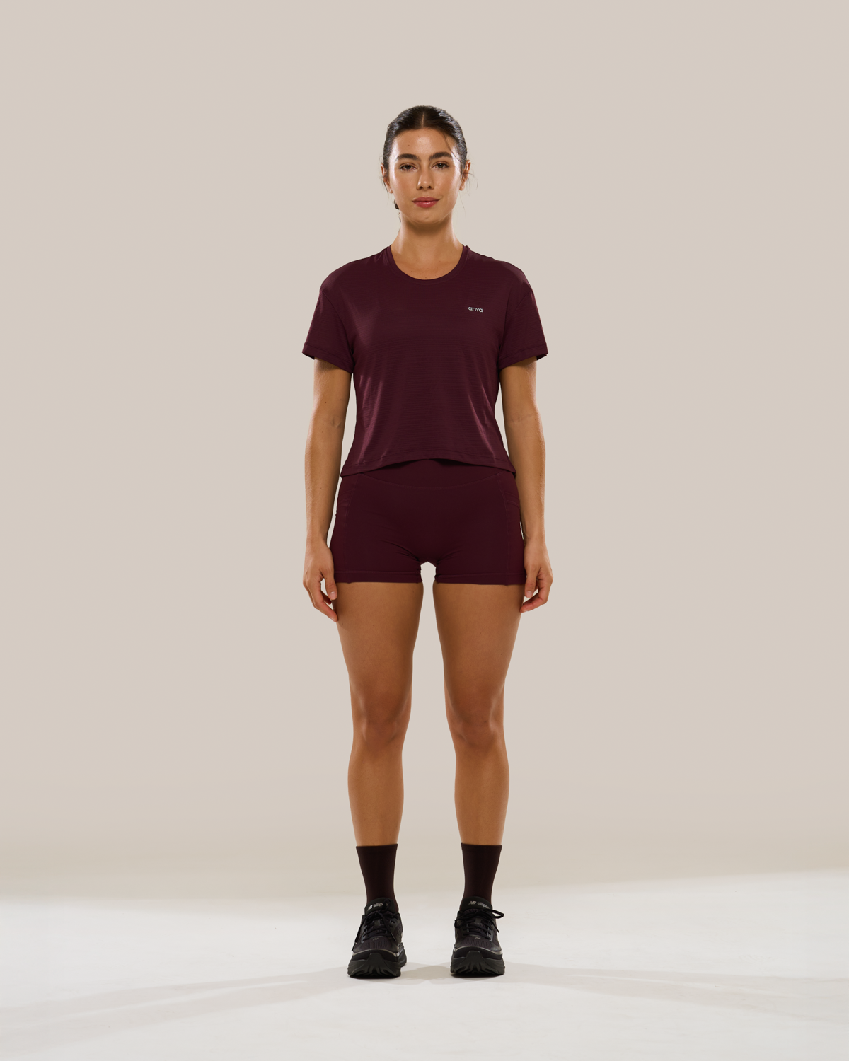 Anya Active Boxy cropped tee in Winetasting, a relaxed light-knit crop top.