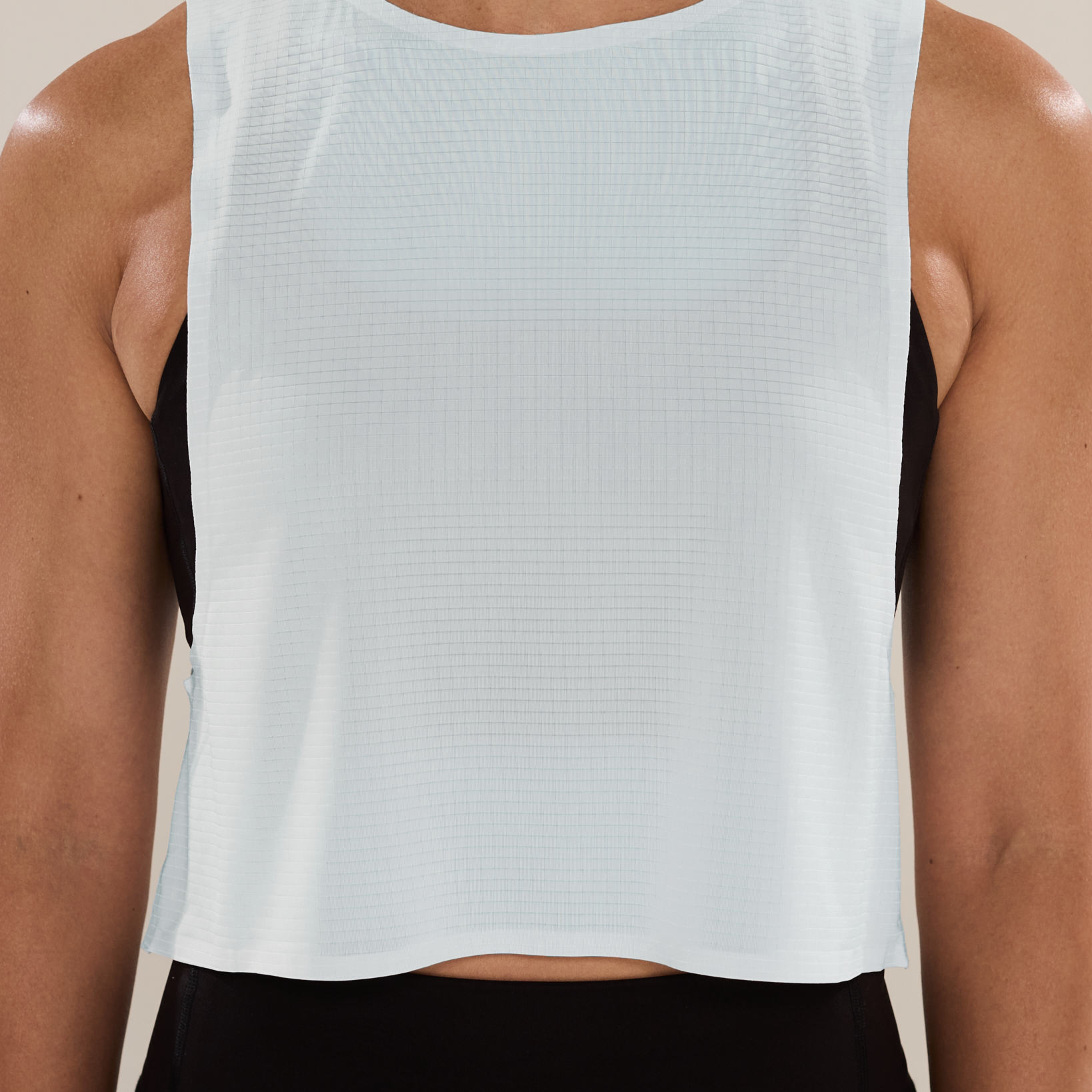 Anya Active Easy Run Crop Tank in Finch, women's pale ice blue cropped running tank, front view