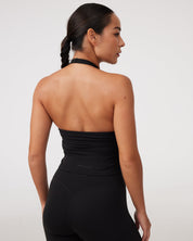 Halter Longline Bra in Black Sesame