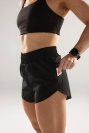 Pace Yourself Shorts (High Rise) in Black Sesame