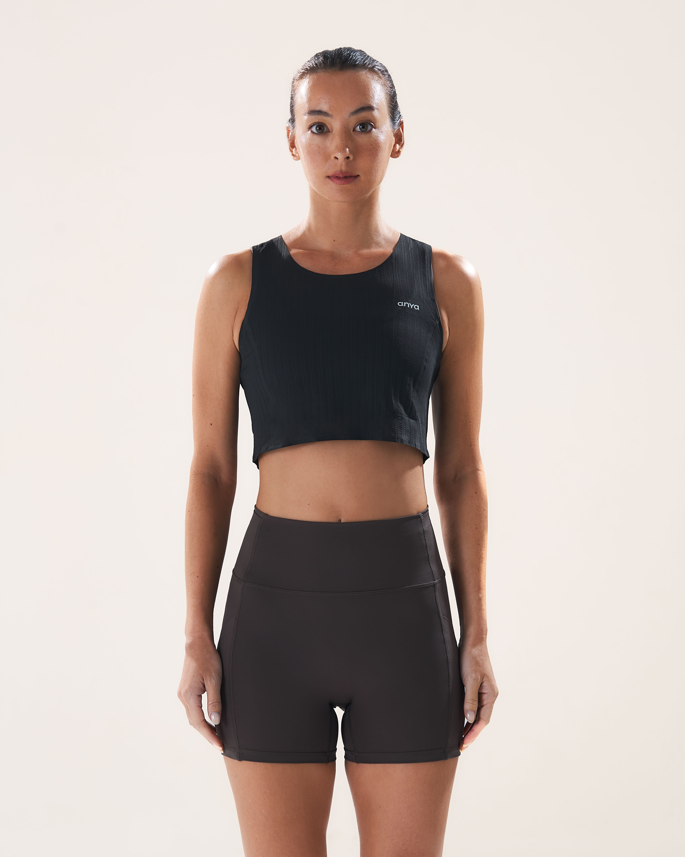 Race Crop Tank in Black Sesame