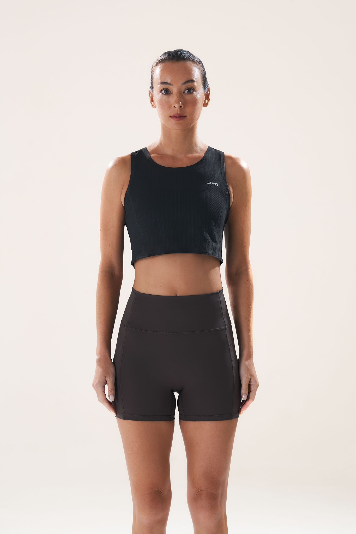 Race Crop Tank in Black Sesame