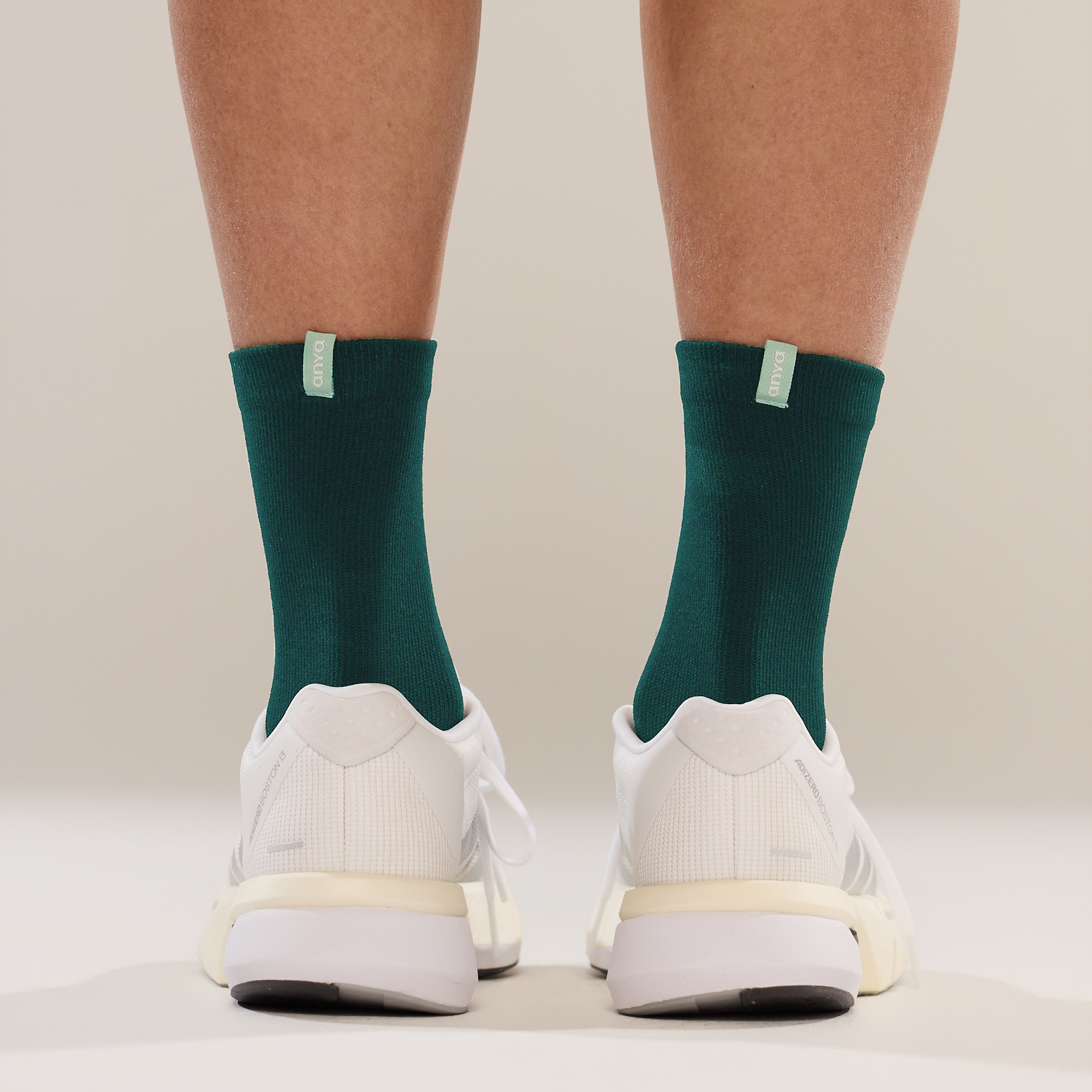 Anya Active Hybrid Training Socks in Jasper, women's dark teal crew running socks worn with trainers